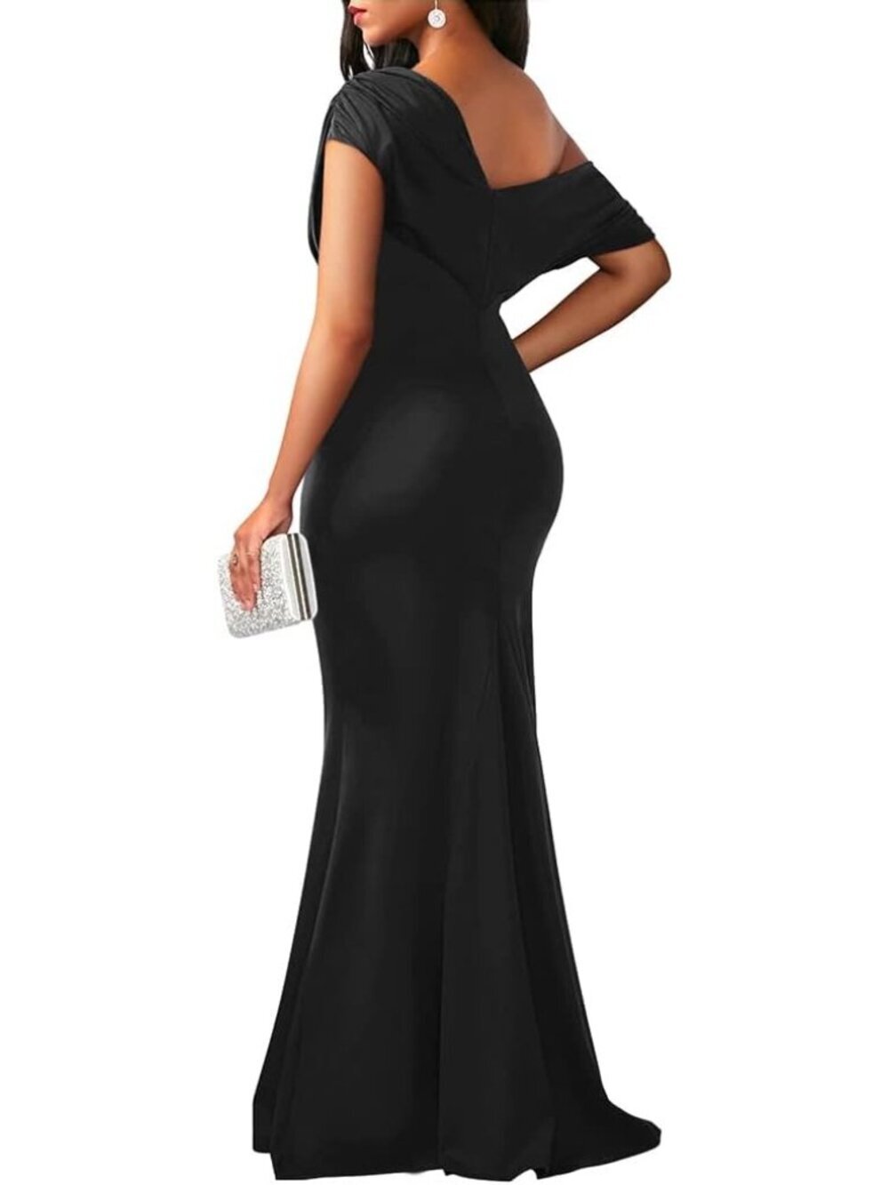 Women's Black Elegant Sleeveless Off Shoulder Bodycon Long Formal Maxi Dress - Picture 2 of 7